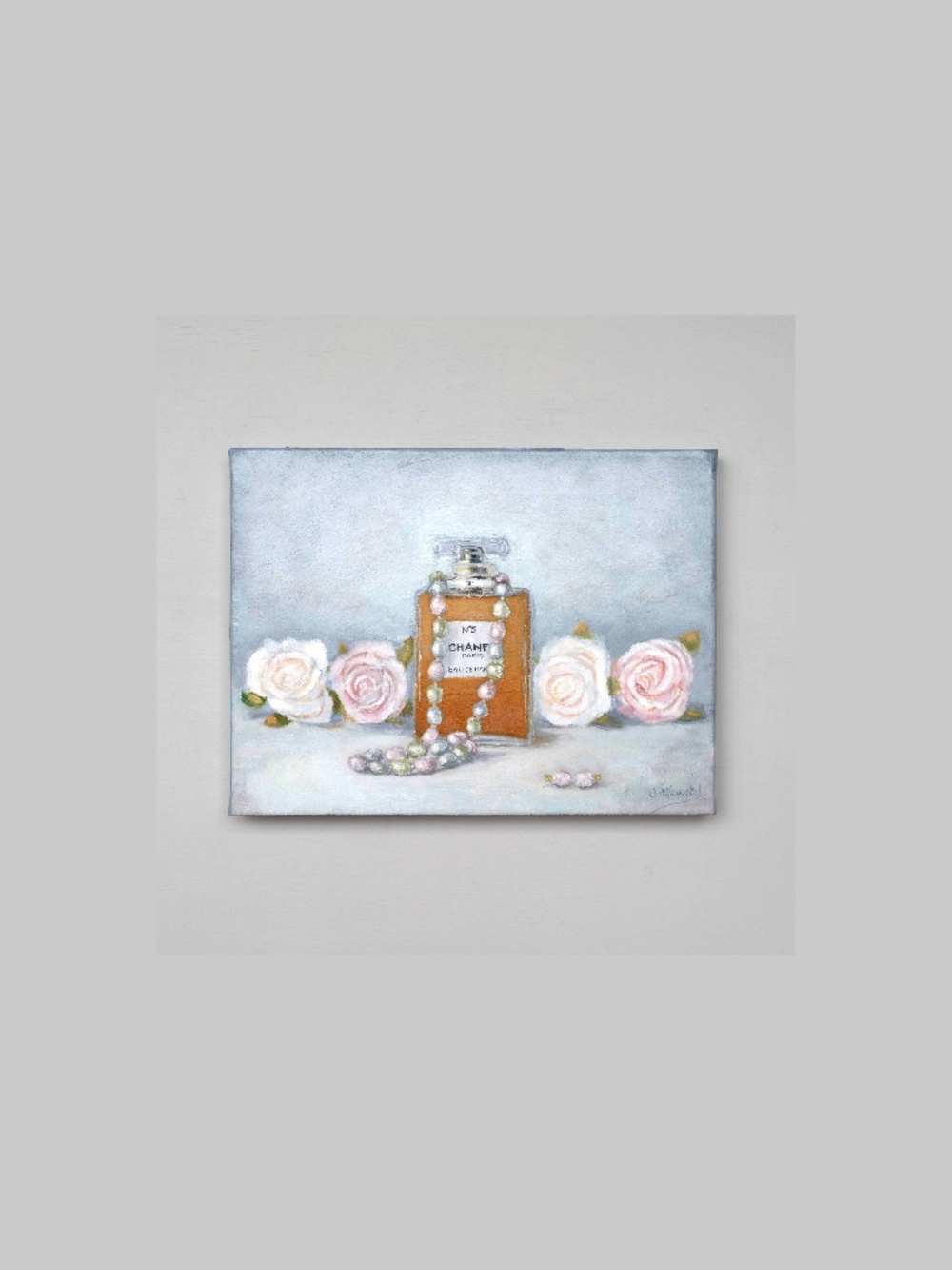 oil painting  "Chanel#5 and roses"  12" x 18"